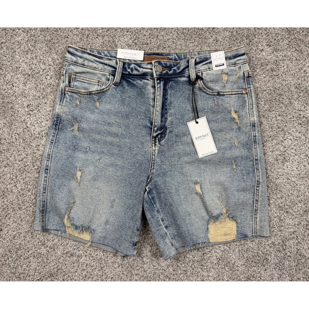 Judy Blue Denim Shorts Women XL Light Blue NWT Distressed High Waist Cut Off